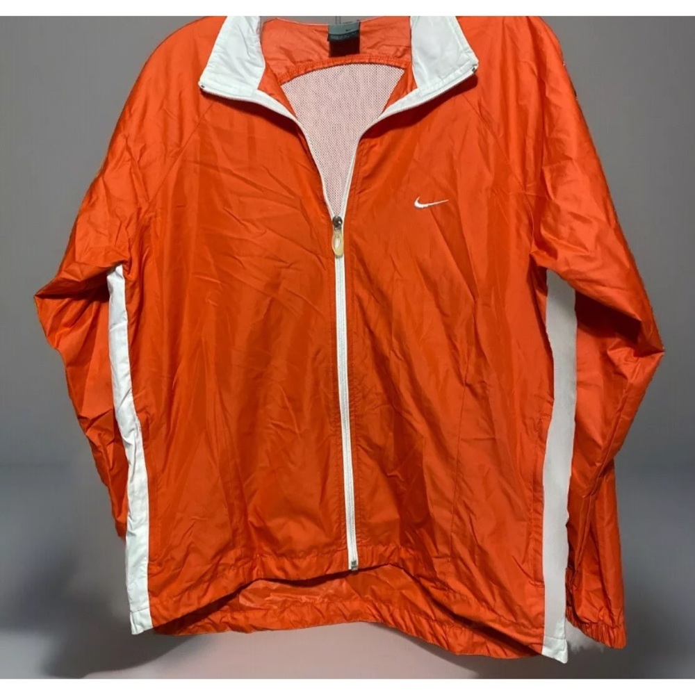 Nike Lightweight Vented Windbreaker Sz Med Orange & White Spell-out Letters Y2K